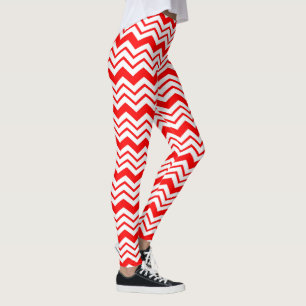 Red White Chevron Zigzag Pattern Design Leggings