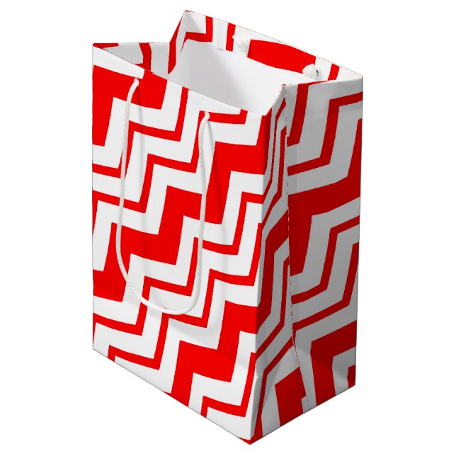 Red White Chevron Zigzag Pattern Design  Medium Gift Bag (Front Angled)