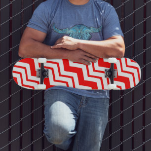 Red White Chevron Zigzag Pattern Design Skateboard