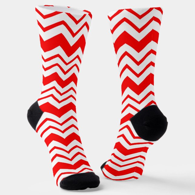 Red White Chevron Zigzag Pattern Design  Socks (Angled)