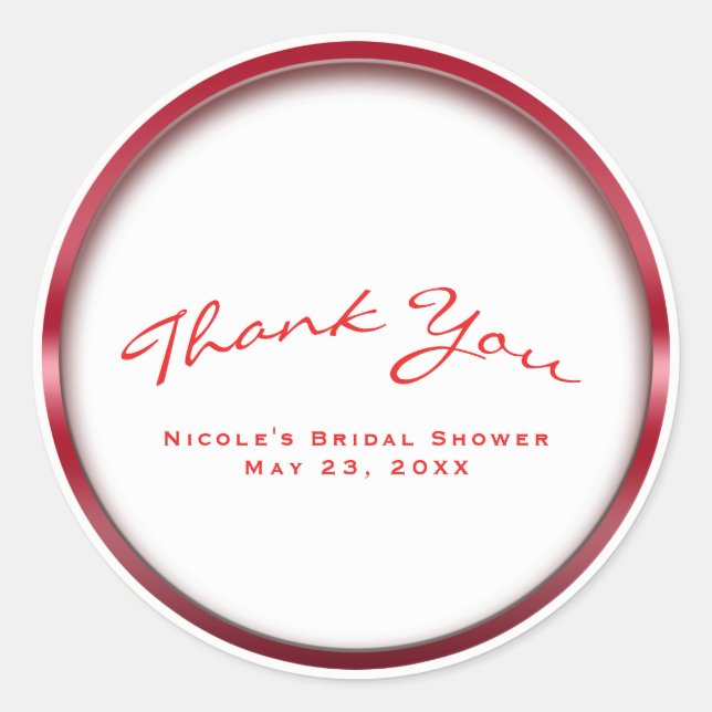 Red & White Chic Holiday Party Bridal Shower Classic Round Sticker (Front)