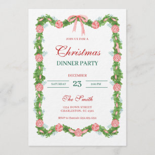 Red & White Chinoiserie Garland Grandmillennial Invitation