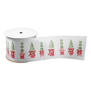 Red & White Chinoiserie Topiary  Satin Ribbon