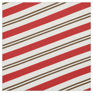 Red White & Chocolate Brown Candy Cane Stripes Fabric