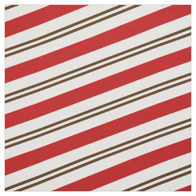 Red White & Chocolate Brown Candy Cane Stripes Fabric (Swatch)