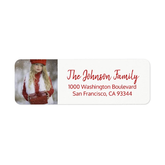 Red White Christmas Add PHOTO Return Address (Front)