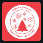 Red White Christmas Baby Shower Gifts   Square Sticker<br><div class="desc">Celebrate your baby shower with charming red and white Christmas stickers! Inspired by snowy winter magic,  these fully editable designs let you add names,  dates,  or messages easily. Perfect for gift tags,  party favours,  or invitations. Make your holiday baby shower unforgettable—customise now with joy!</div>
