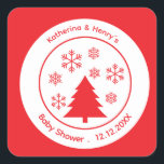 Red White Christmas Baby Shower Gifts   Square Sticker<br><div class="desc">Celebrate your baby shower with charming red and white Christmas stickers! Inspired by snowy winter magic,  these fully editable designs let you add names,  dates,  or messages easily. Perfect for gift tags,  party favours,  or invitations. Make your holiday baby shower unforgettable—customise now with joy!</div>