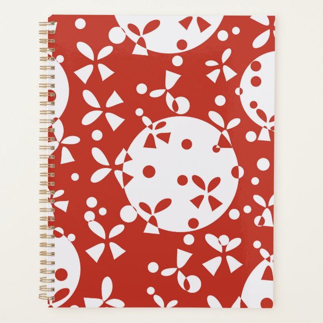Red White Christmas Bells Holiday Pattern Planner (Front)