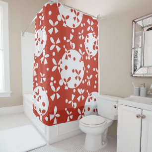 Red White Christmas Bells Holiday Pattern Shower Curtain