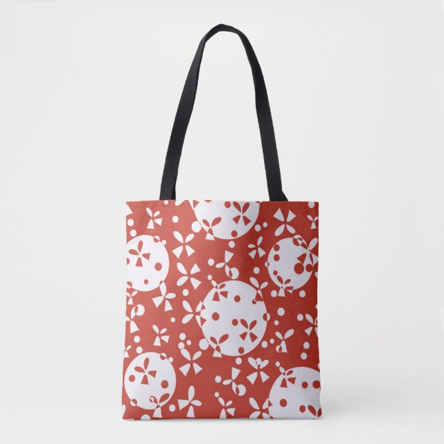 Red White Christmas Bells Holiday Pattern Tote Bag (Front)