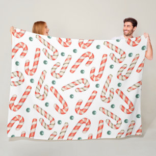 RED & WHITE CHRISTMAS CANDY CANES FLEECE BLANKET