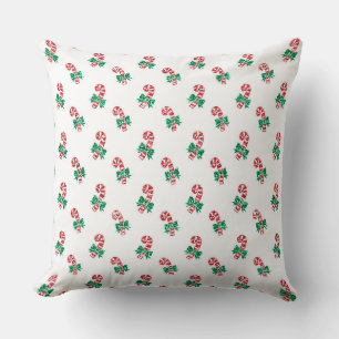 RED & WHITE CHRISTMAS CANDY CANES & GREEN BOWS CUSHION