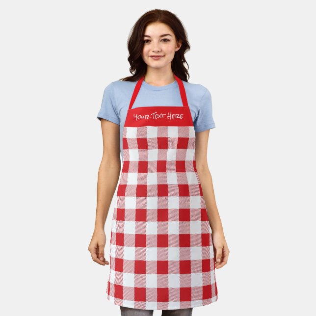 Red White  Christmas Check Plaid Pattern  Holiday Apron (Worn)