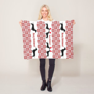 Red & White Christmas Dachshund Fleece Blanket