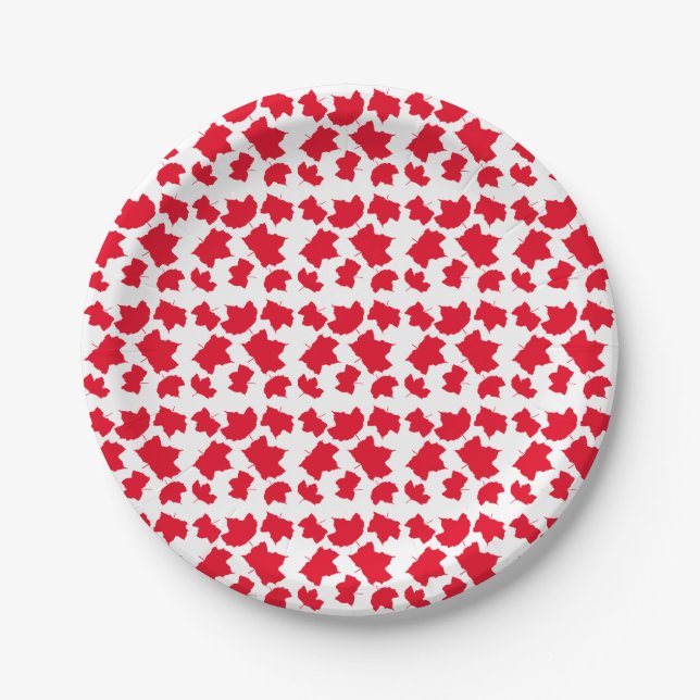Red White Christmas Fall Leaves Holiday Party 2020 Paper Plate (Front)