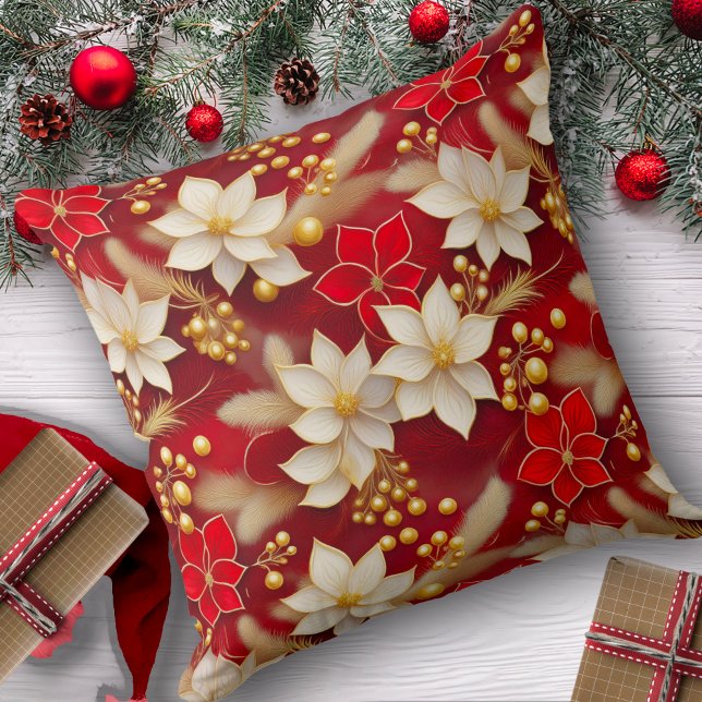 Red White Christmas Floral Pattern#17 ID1009 Cushion (Creator Uploaded)