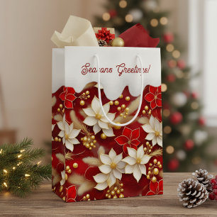 Red White Christmas Floral Pattern#17 ID1009 Medium Gift Bag