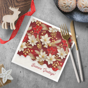 Red White Christmas Floral Pattern#17 ID1009 Napkin