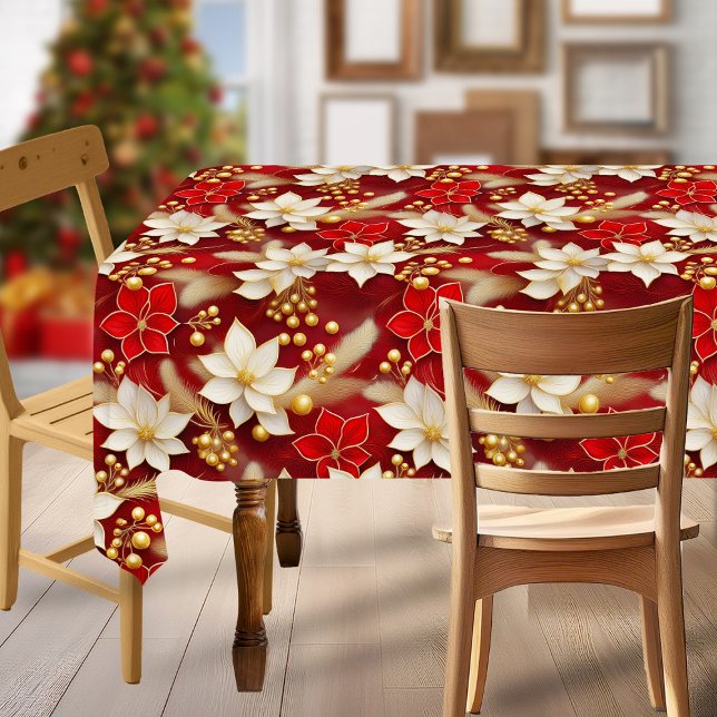 Red White Christmas Floral Pattern#17 ID1009 Tablecloth (Creator Uploaded)