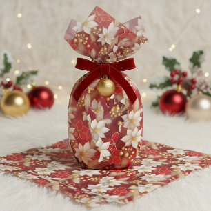 Red White Christmas Floral Pattern#17 ID1009 Tissue Paper