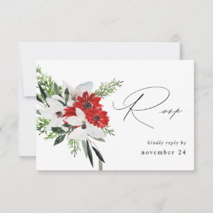 Red & White Christmas Floral w Meal RSVP Card