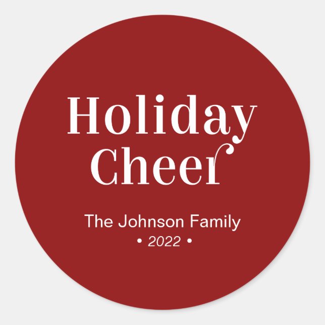 Red & White Christmas Holiday Cheer  Classic Round Sticker (Front)