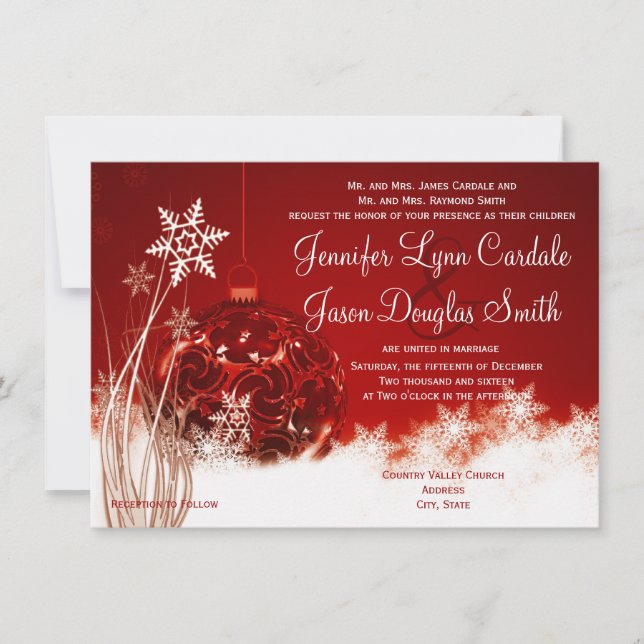 Red White Christmas Holiday Wedding Invitations (Front)