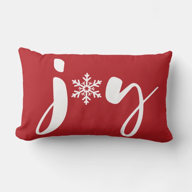 Red White Christmas Joy Snowflake Winter Holiday Lumbar Cushion (Front)
