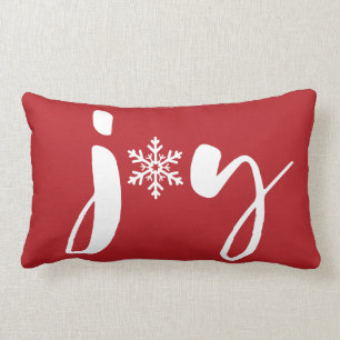 Red White Christmas Joy Snowflake Winter Holiday Lumbar Cushion