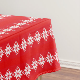 Red & White Christmas Knitted Pattern Tablecloth