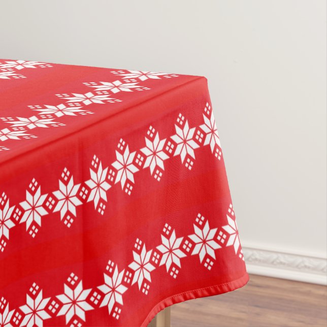 Red & White Christmas Knitted Pattern Tablecloth (In Situ)