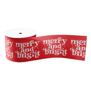 Red & White Christmas Merry & Bright Holiday Grosgrain Ribbon