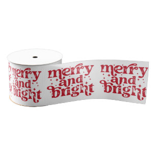 Red & White Christmas Merry & Bright Holiday Grosgrain Ribbon