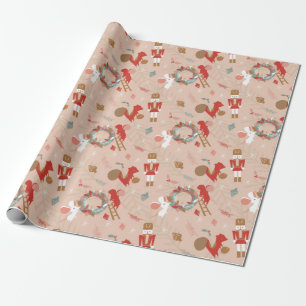 Red White Christmas Nutcracker Squirrel Mouse Wrapping Paper
