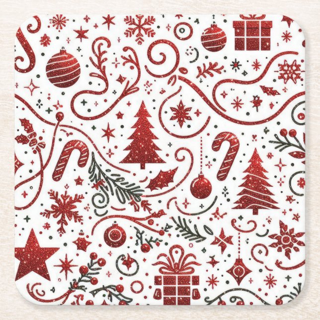  Red White Christmas Paper Coaster (Front)