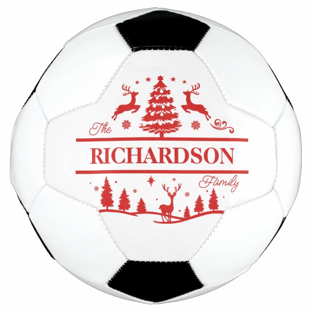 Red white Christmas Personalised Family Name Football (Front)