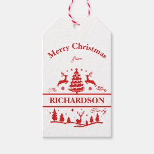 Red White Christmas Personalised Family Name Gift Tags