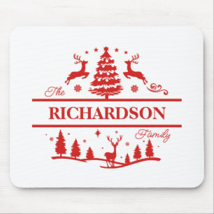 Red White Christmas Personalised Family Name Mouse Mat