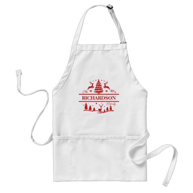 Red White Christmas Personalised Family Name Standard Apron (Front)