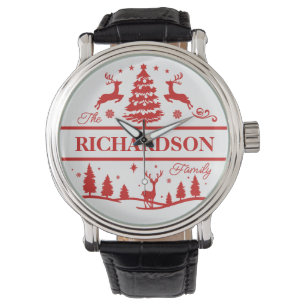 Red White Christmas Personalised Family Name Watch