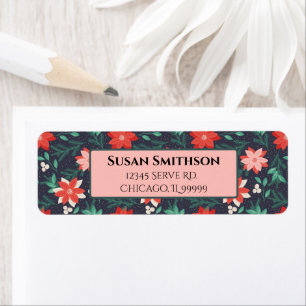 Red & White Christmas Poinsettias Return Address