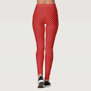 Red & White Christmas Polka Dot Pattern Long Leggings