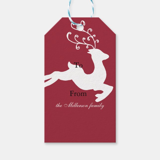 Red White Christmas Reindeer Gift Tags (Front)