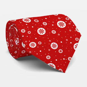 Red & White Christmas Snowflakes and Snow Pattern Tie