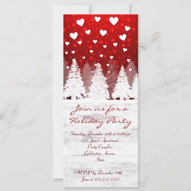 Red & White Christmas snowy photo invitations (Front)