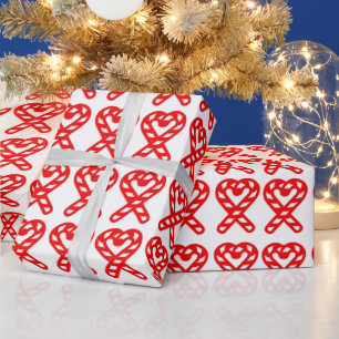 Red White Christmas Sticks Heart Wrapping Paper