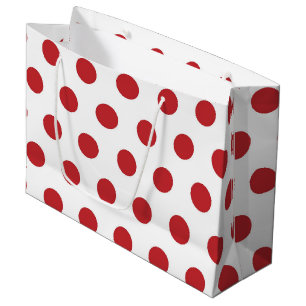 Red & White Christmas Themed Polka Dots Pattern Large Gift Bag