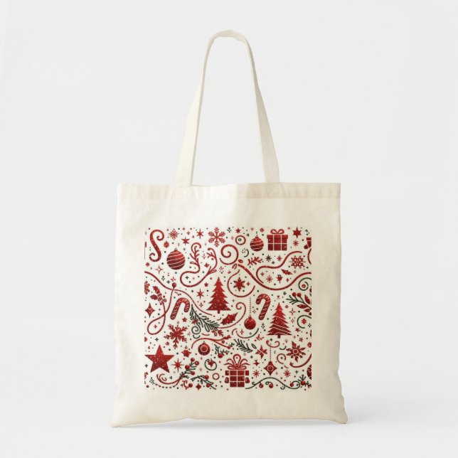  Red White Christmas Tote Bag (Front)