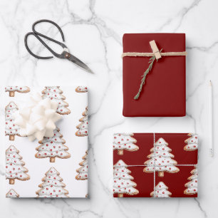 Red White Christmas Tree Cookies Wrapping Paper Sheet
